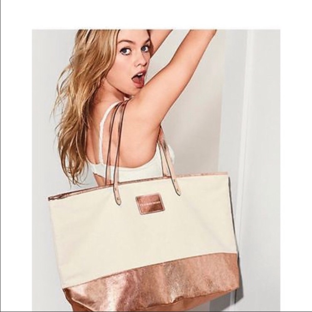 Victoria’s Secret Large Canvas Tote Rose Gold